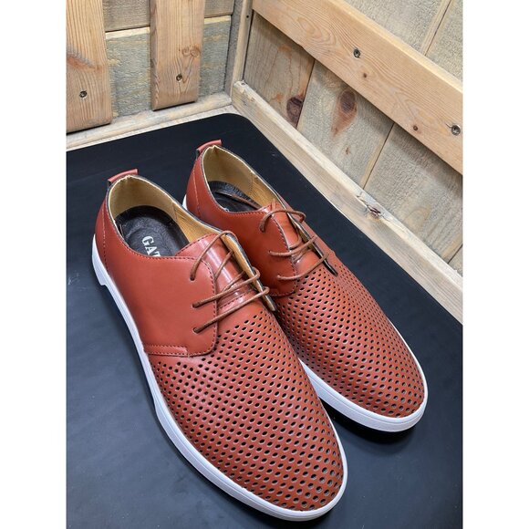 Mens Gatsby Casual Lace-Up Perforated Faux Leather Sneakers Rust Brown Size 11 - Picture 3 of 8